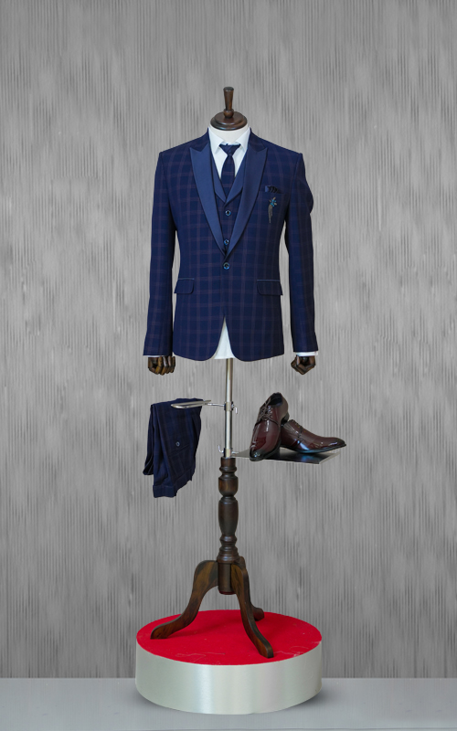 Cavani Kaiser Blue Tweed Check 3-Piece Suit | Menz Suits